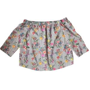 Zac & Rachel Off Shoulder Top White and Black Floral Print XL